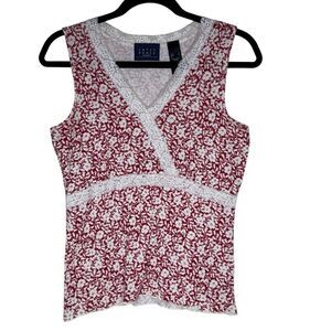 Crazy Horse Red & Cream Lace Trimmed Cami Top Size S Vintage, Y2K